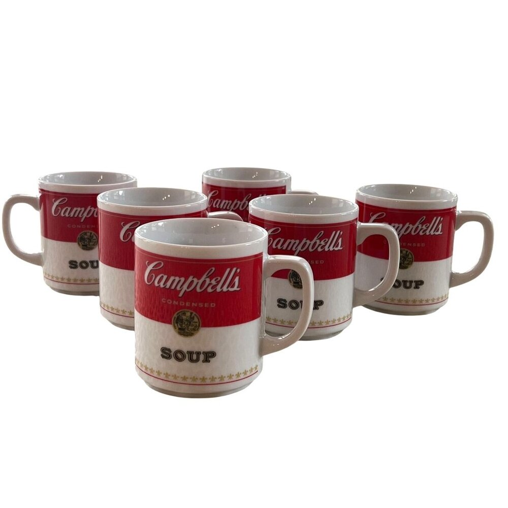 6 Set VTG 1981 Campbells Soup Porcelain Mugs Corning Glass Works Microwave Safe